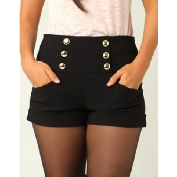Black military inspired high waist shorts