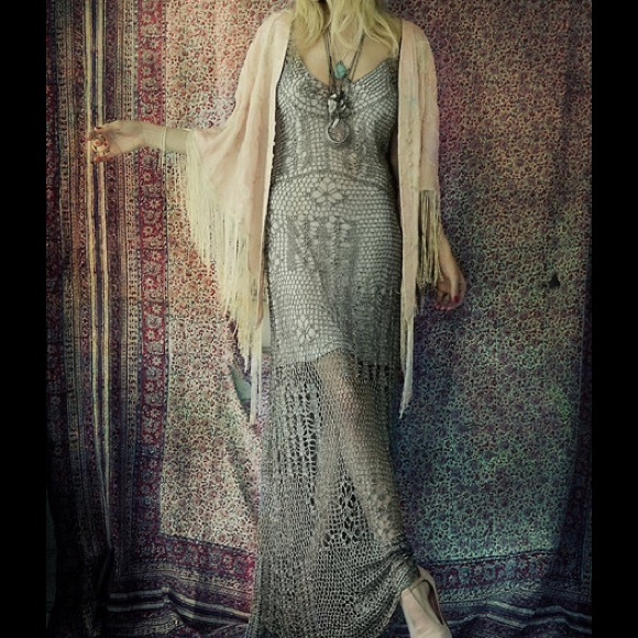 Free People Silver Lace Gown