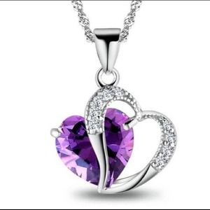 🔥CZ SILVER PLATED PURPLE CRYSTAL HEART PENDANT