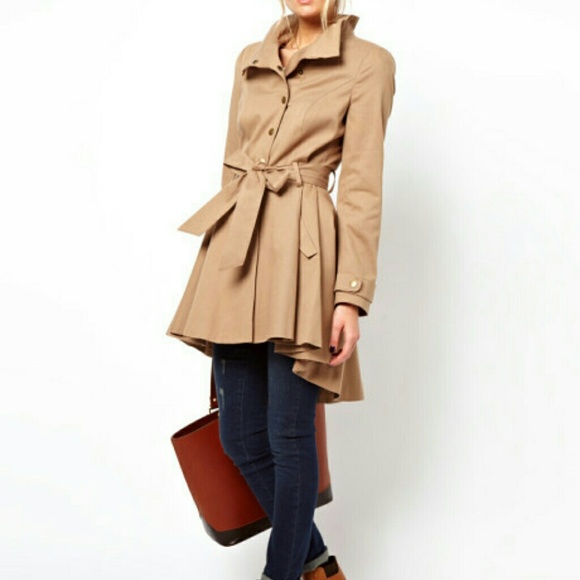Belted dipped hem coat size 4