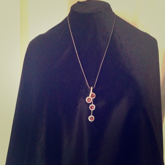 28"  dark pink pendant on a silver and black chain