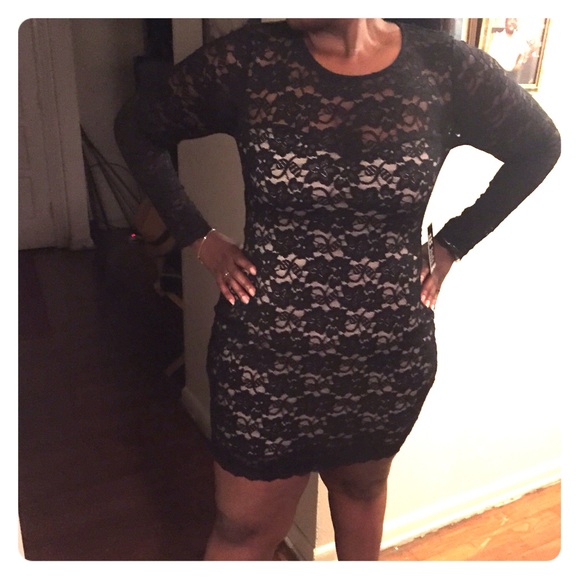 Black lace mini dress