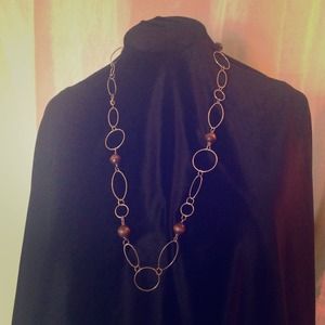 36" gold necklace with wood beads