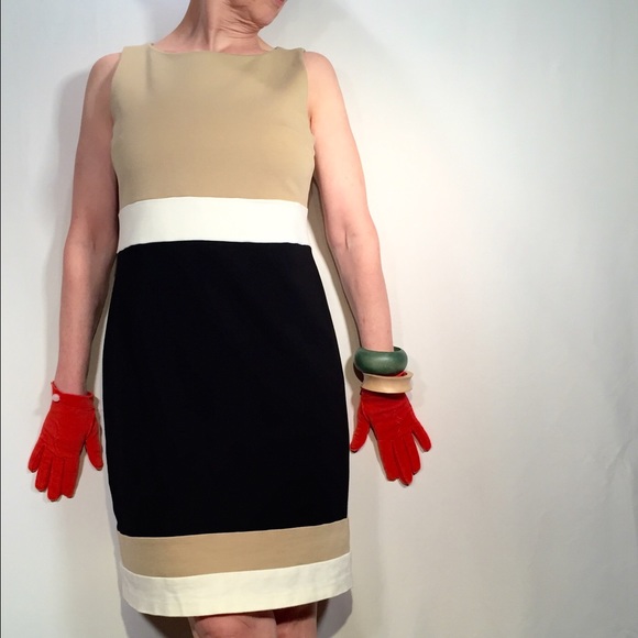 Vince Camuto Color Block Camel/White/Black Dress