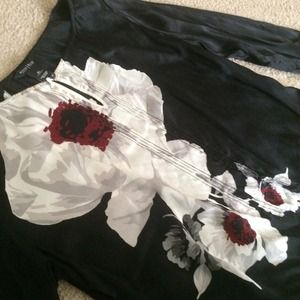 ON HOLD! 100% Silk Black & Floral Top