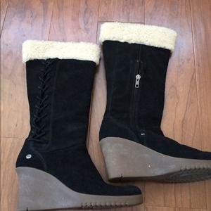 SOLD-UGG black suede tall wedge boots - 7 -