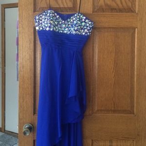 blue strapless high low homecoming/prom dress!
