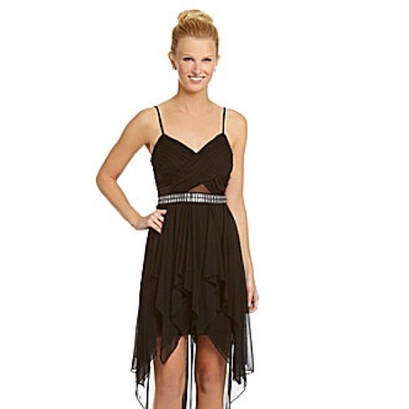 Black Spaghetti-Strap Hi-Low Dress