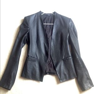 Theory faux leather black jacket