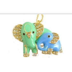 Lovely Two elephants crystal Pendants Necklace