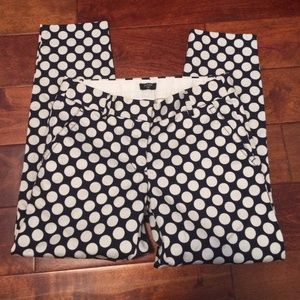 JCrew Navy and Cream Polka Dot Crop Pants
