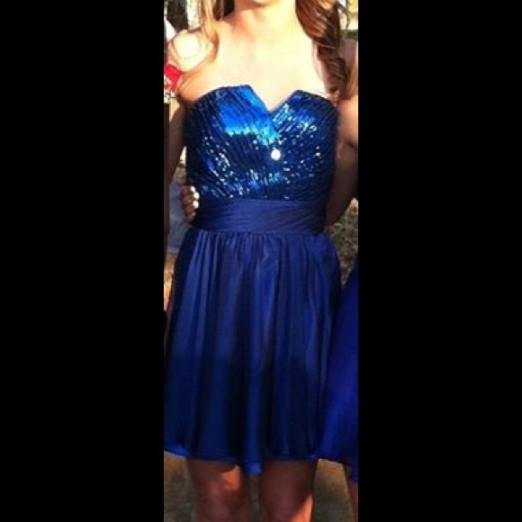Royal blue sequin flowy dress. LA FEMME - Picture 1 of 2