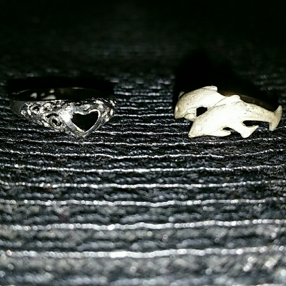 🐬♠️🐬2-4-1 SILVER RING SET: Heart & Dolphin Rings