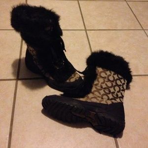 Brown furry Coach boots