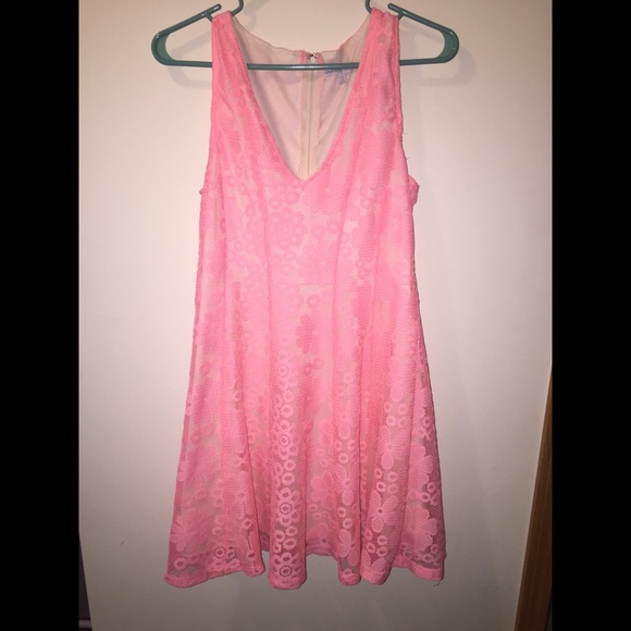 Bright Pink Lace Vneck Dress