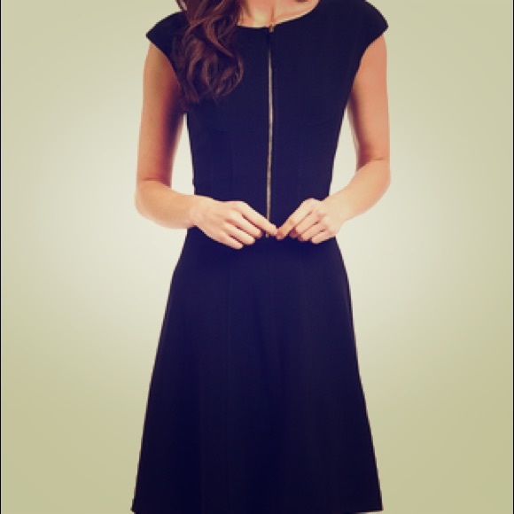 Maggy London Cap Sleeve Fit and Flare Black Dress