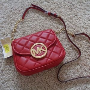 Red Quilted MK Over the Shoulder Satchel Bag