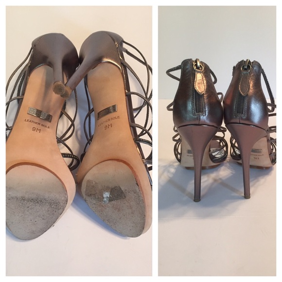 Badgley Mischka Strappy Metallic Pewter Heels - Picture 5 of 7