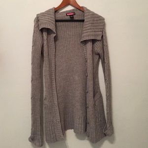Warm long grey cable knit cardigan