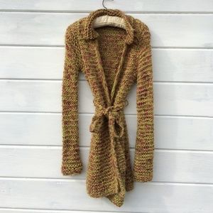 Chartreuse and Pink Large Weave Long Knit Sweater