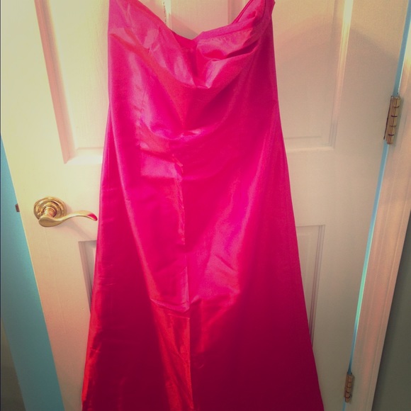 Strapless iridescent pink floor length gown