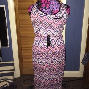 Printed purple black and blue maxi dress