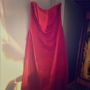 Strapless orange floor length gown