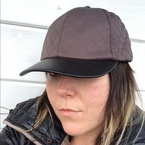 BCBG Brown Quilted Hat W Black Faux Leather Bill