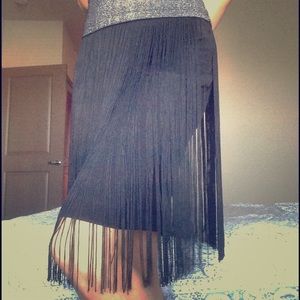 Calvin Klein black fringe skirt