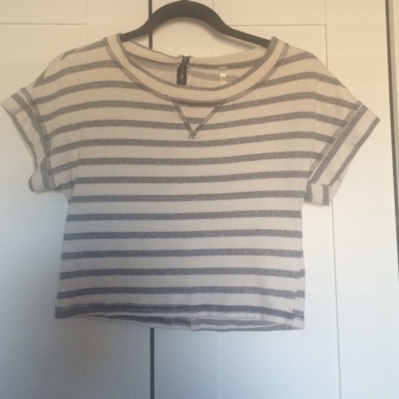 Grey and white striped crop top