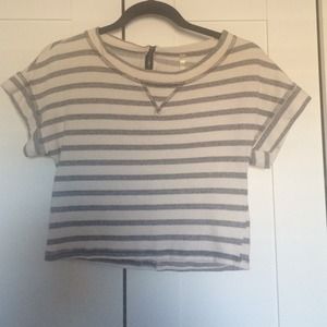Grey and white striped crop top