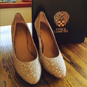 Vince Camuto rhinestone suede pumps