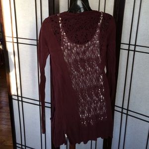 VS wine colored lace back tunic cardi