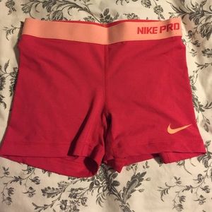 Red and Orange Nike Pro Spandex Shorts