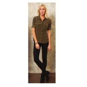 Olive colored "Fatigue" button down corduroy shirt