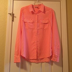 Bright Coral and White Chevron Button Down