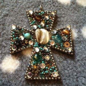 Turquoise and Silver tone cross pendant