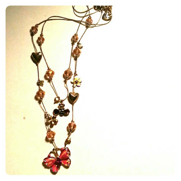 Betsey Johnson pink butterfly layer necklace.