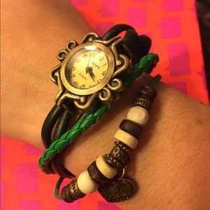 NWT designer leather charm watch bracelet green