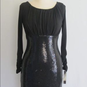 Long sleeve black sequined cocktail dress
