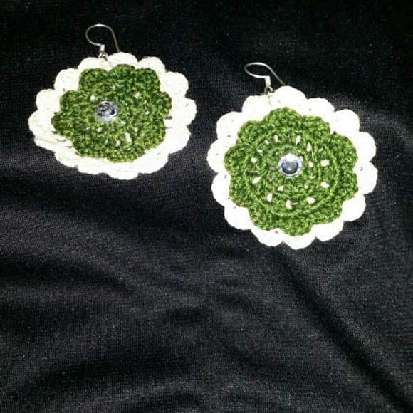 Green and white earrings