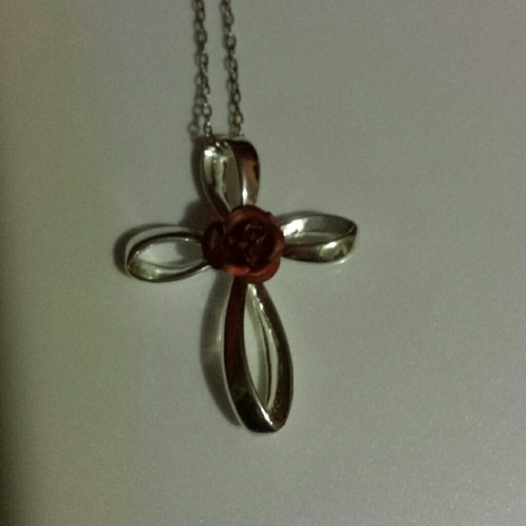 Sterling Silver Rose and Cross Necklace!