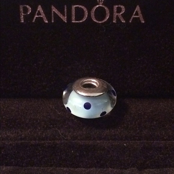 Reduced 💖Retired💖Pandora Blue Polka Dot Murano