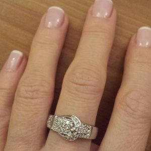 Silver 925 buckle ring with CZs.
