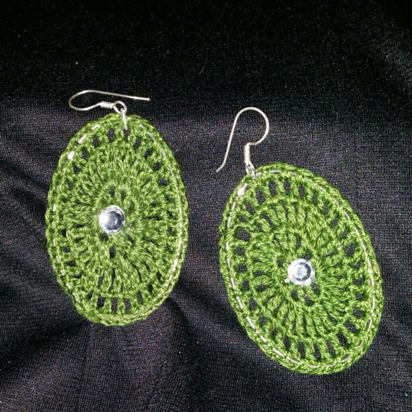 Olive green crochet earrings
