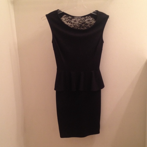 LBD preplum bodycon dress with lace back - Picture 1 of 3