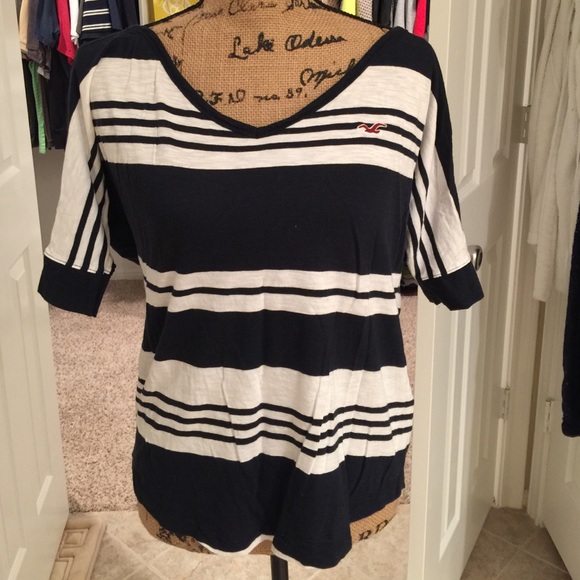 Hollister navy blue and white striped shirt