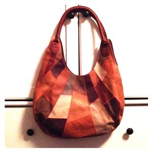 Brown faux leather patchwork purse