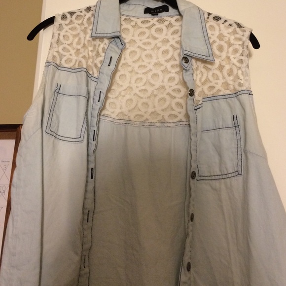 Lace Detail Chambray Vest
