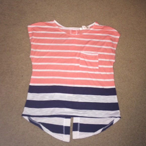 coral navy and white striped top with open back